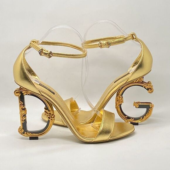 DOLCE&GABBANA Sculpted-Heel Metallic Leather Sandals size 41 - Picture 6 of 14